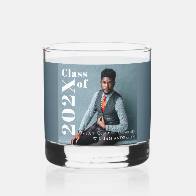 Simple Photo Bold Letterings Graduation Whiskey Glass (Front)