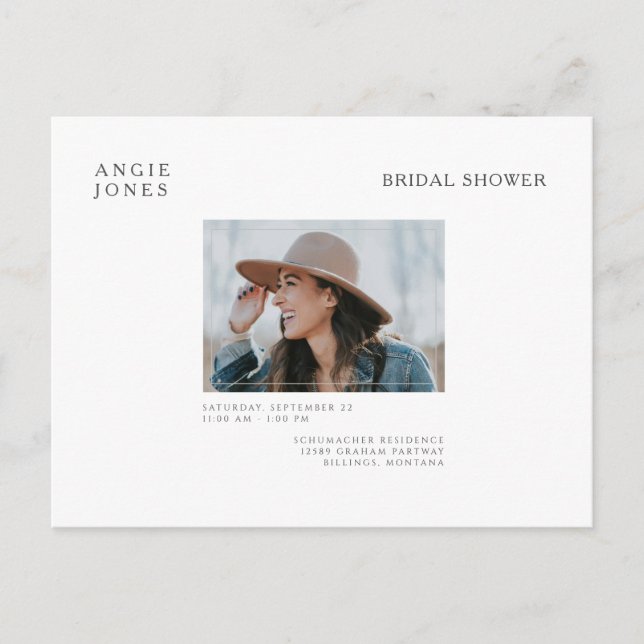 Simple Photo Bridal Shower Invitation White (Front)