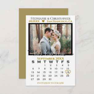 Simple Photo Calendar Gold Wedding Save Our Date Card
