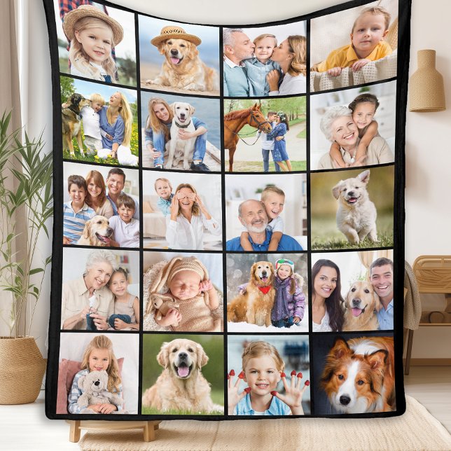 Simple Photo Collage 20 Picture Custom Cute Family Fleece Blanket (Creator Uploaded)