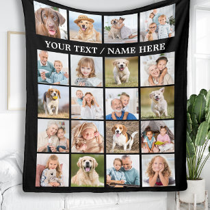 Simple Photo Collage 20 Picture Personalised Black Fleece Blanket