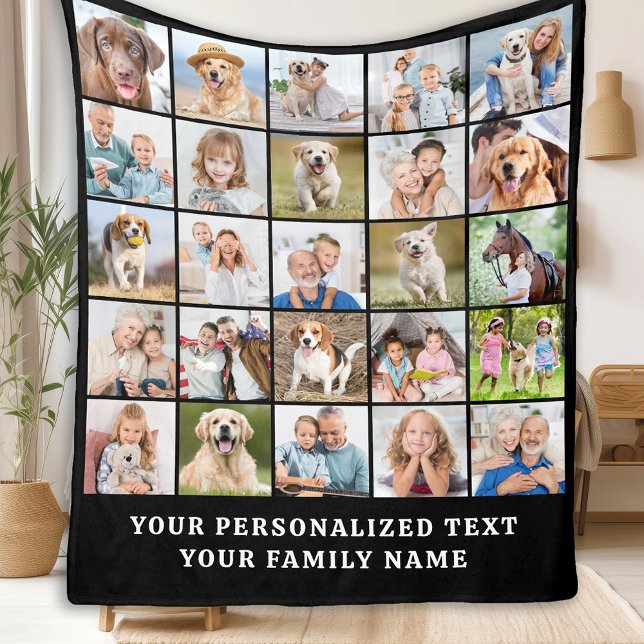 Simple Photo Collage 25 Picture Black Personalised Fleece Blanket (Creator Uploaded)