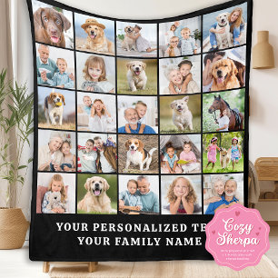 Simple Photo Collage 25 Picture Black Personalized Sherpa Blanket
