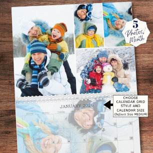 Simple Photo Collage 5 Per Month Custom Calendar