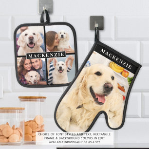 Simple Photo Collage and Photo Name Oven Mitt & Pot Holder Set