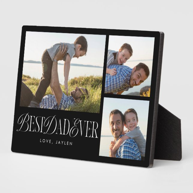 Simple Photo Collage Best Dad Ever Keepsake Plaque (Side)