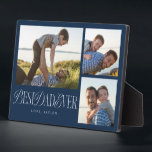 Simple Photo Collage Best Dad Ever Navy Blue Plaque<br><div class="desc">Simple and unique father's day photo keepsake plaque featuring 3 photos of yours with a typography text mixed with script and serif text below that says "best dad ever." The background colour is navy blue.</div>