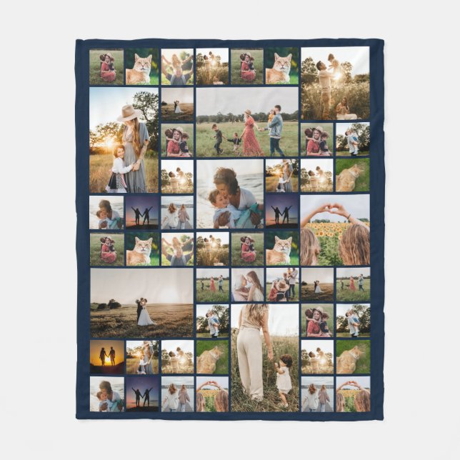 Simple Photo Collage Custom Colour Personalised Fleece Blanket (Front)