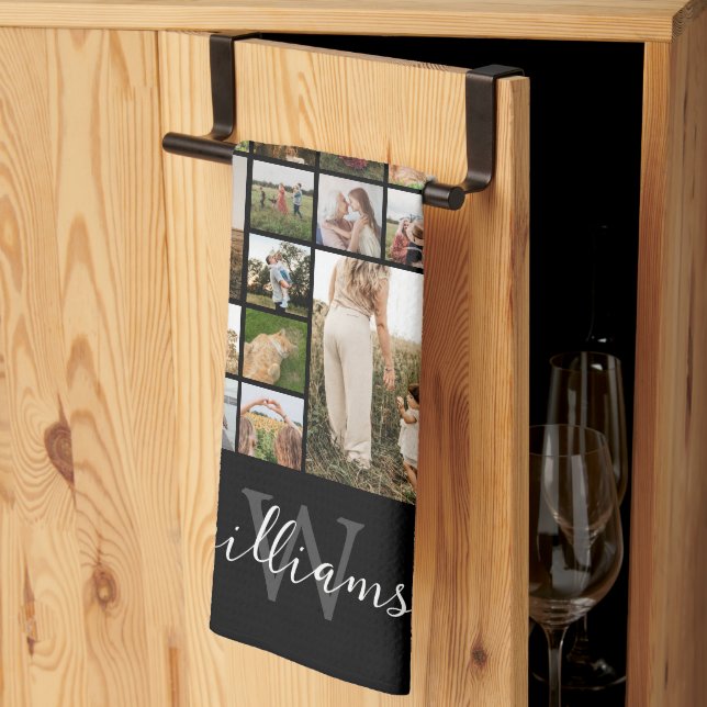 Simple Photo Collage Custom Colour Personalised Tea Towel (Thirds Fold)