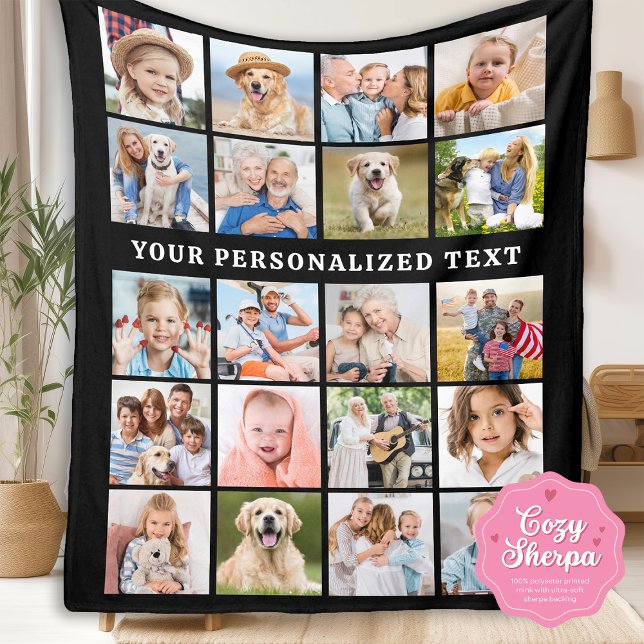 Simple Photo Collage Customized Cute 20 Picture Sherpa Blanket (Creator Uploaded)