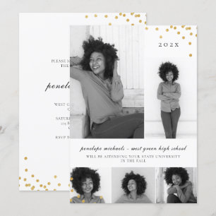 Simple Photo Collage Faux Gold Graduation Party Invitation