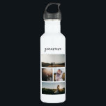 Simple Photo Collage Modern 710 Ml Water Bottle<br><div class="desc">Modern water bottle featuring a simple and minimal black and white design with a photo collage of four of your favourite pictures along with your name in an elegant script.</div>