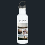 Simple Photo Collage Modern 710 Ml Water Bottle<br><div class="desc">Modern water bottle featuring a simple and minimal black and white design with a photo collage of four of your favourite pictures along with your name in an elegant script.</div>