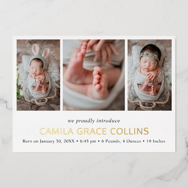 Simple Photo Collage Modern Birth Announcement (Front)