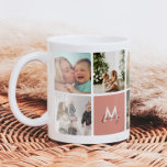 Simple Photo Collage Modern Family Mom Dad Kids Coffee Mug<br><div class="desc">Adorable mug with eight special photos of the family. The word "family" is in handwritten/calligraphic style.</div>