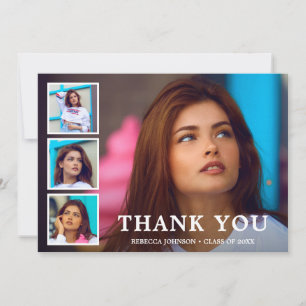 Simple Photo Collage Modern Graduation Thank You Card