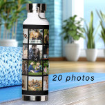 Simple photo collage monogrammed keepsake black water bottle<br><div class="desc">Add 20 family, kids, pets, or best friends photos and create your own trendy collage grid black and white water bottle with your personal or family monogram name initial inside a black heart. Easy to personalise with your custom square images and letter. It can be a nice thoughtful keepsake gift...</div>