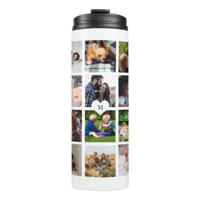 Simple photo collage monogrammed keepsake white thermal tumbler (Front)