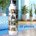 Simple photo collage monogrammed keepsake white water bottle<br><div class="desc">Add 20 family, kids, pets, or best friends photos and create your own trendy collage grid white and black water bottle with your personal or family monogram name initial inside a white heart. Easy to personalise with your custom square images and letter. It can be a nice thoughtful keepsake gift...</div>