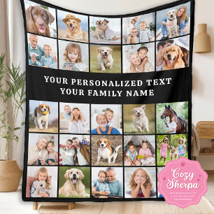 Simple Photo Collage Personalized 25 Picture Black Sherpa Blanket