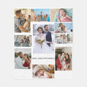 Simple Photo Collage   Wedding and family Fleece Blanket