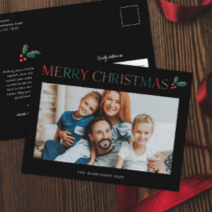 Simple Photo Colourful Merry Christmas Holiday Postcard