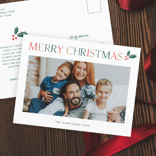 Simple Photo Colourful Merry Christmas Holiday Postcard