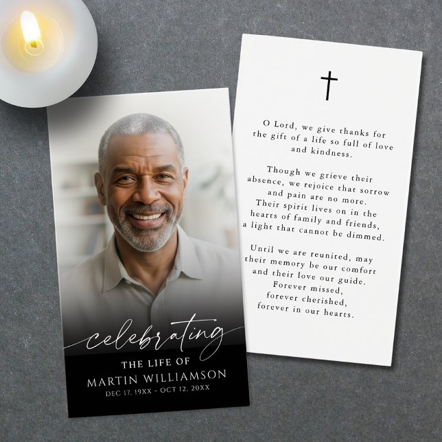 Simple Photo Cross Celebration of Life Prayer Card (Creator Uploaded)