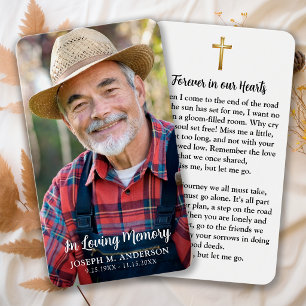Simple Photo & Cross Funeral Memorial Prayer Card