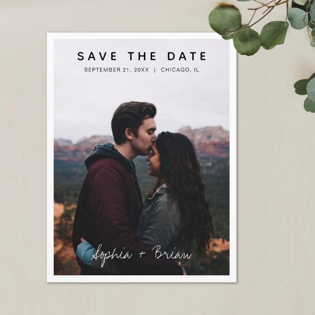 Simple Photo Design White Border Save the date Announcement Postcard (Creator Uploaded)