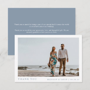 Simple Photo Dusty Blue Wedding Thank You Card