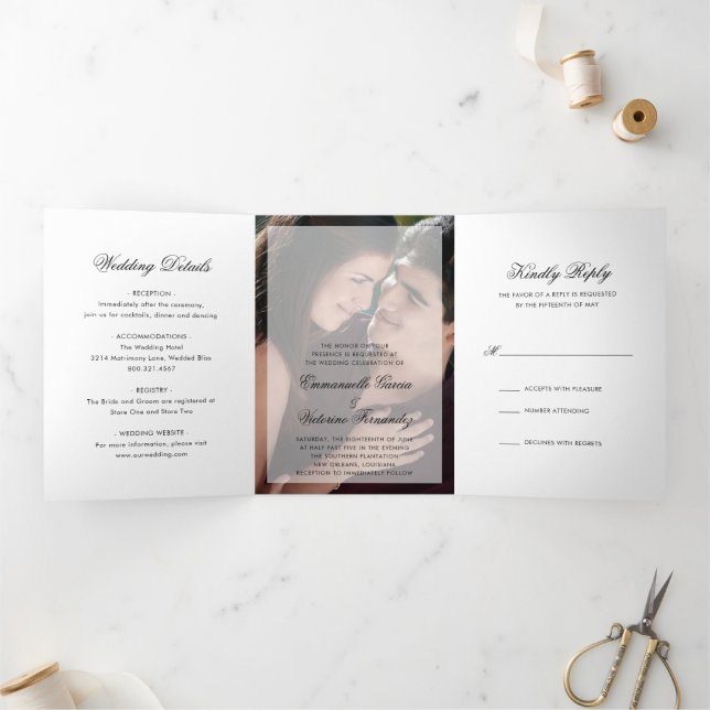 Simple Photo Elegant Modern Wedding Tri-Fold Invitation (Inside)