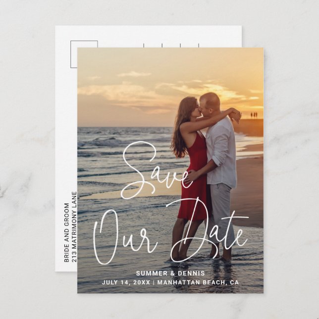 Simple Photo Elegant Wedding Save the Date Announcement Postcard (Front/Back)