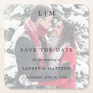 Simple Photo Elegant Wedding Save the Date Square Paper Coaster