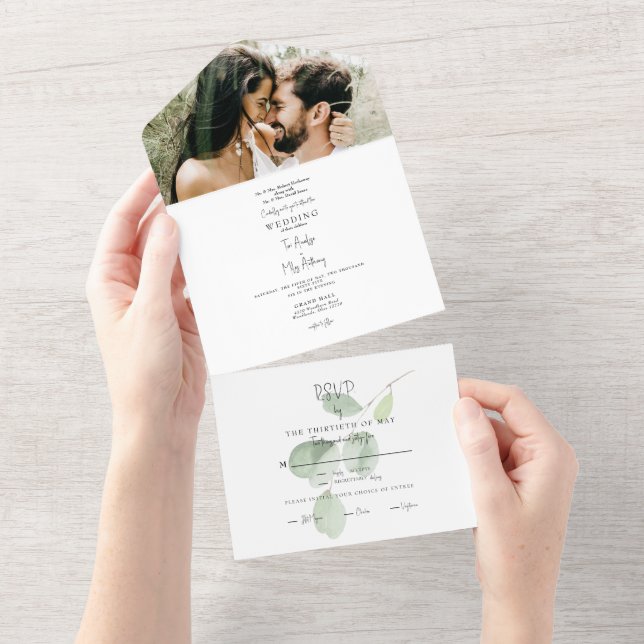 Simple Photo Eucalyptus Both Parents Wedding All In One Invitation (Tearaway)