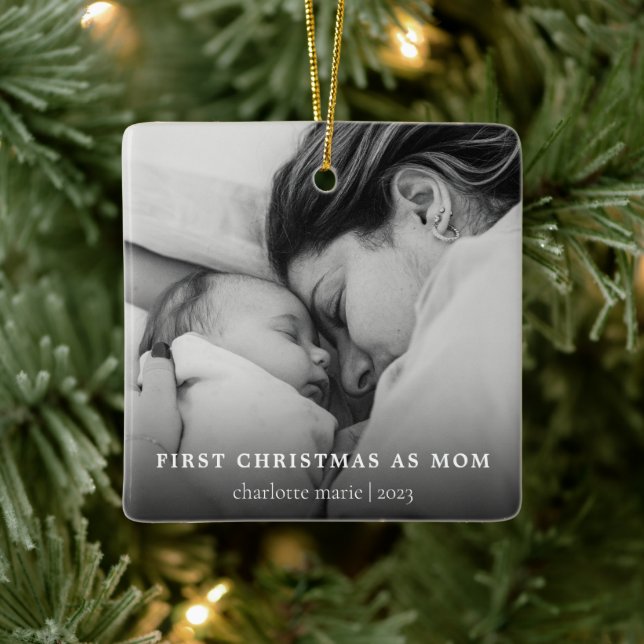 Simple Photo First Christmas as Mum Ceramic Ornament (Tree)
