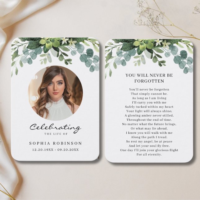 Simple Photo Floral Funeral Memorial Prayer Card (Creator Uploaded)