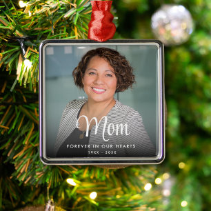 Simple Photo Forever In Our Hearts Memorial   Metal Ornament