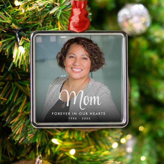 Simple Photo Forever In Our Hearts Memorial   Metal Ornament (Creator Uploaded)