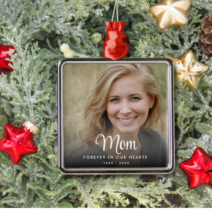 Simple Photo Forever In Our Hearts Memorial   Metal Ornament