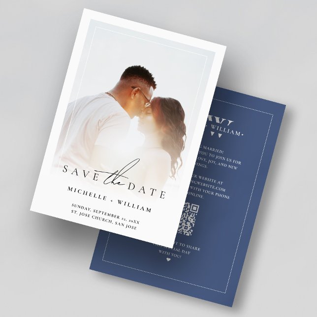 Simple Photo Frame Wedding Monogram Dusky Blue Save The Date (Minimal Photo Frame Wedding Monogram Dusky Blue Save The Date
)