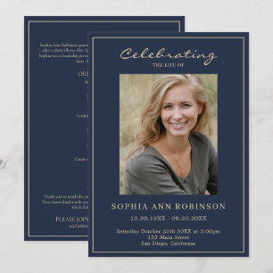 Simple Photo Funeral Blue Gold Order Of Service Program