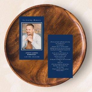 Simple Photo Funeral Memorial Blue Prayer Card