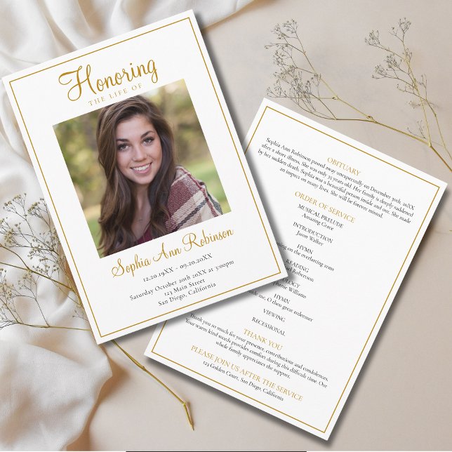 Simple Photo Funeral Memorial Order Of Service Program (Creator Uploaded)