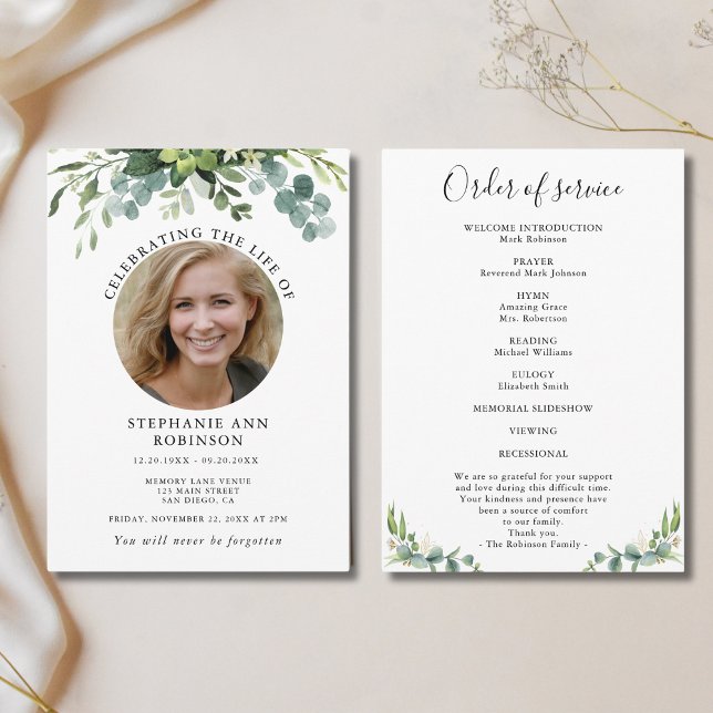 Simple Photo Funeral Memorial Order of Service Program (Creator Uploaded)