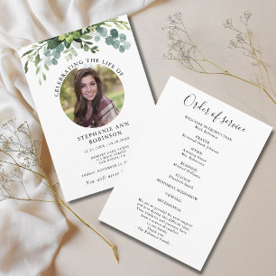 Simple Photo Funeral Memorial Order of Service Program