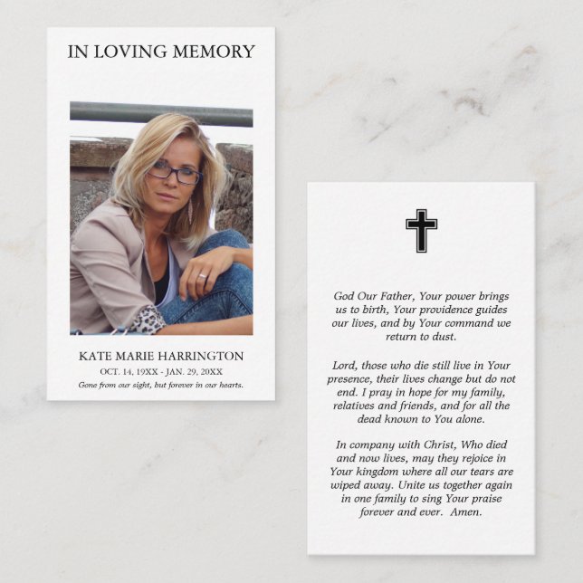 Simple Photo Funeral Prayer Card (Front/Back)