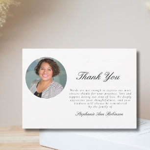 Simple Photo Funeral Remembrance Thank You Note