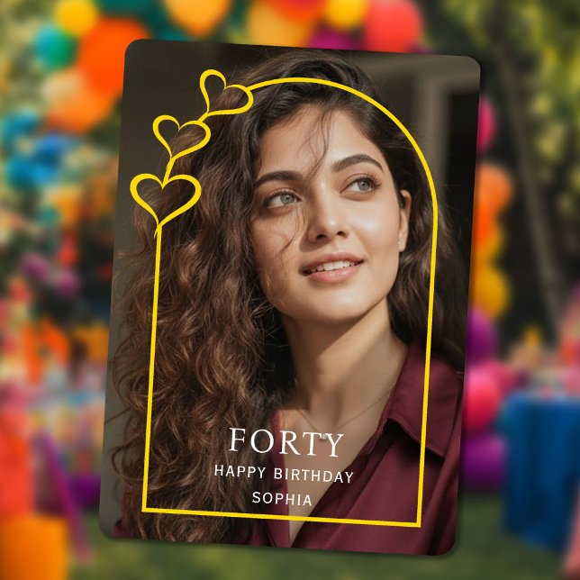 simple photo Gold Arch & heart Forty Birthday Card (simple photo Gold Arch & heart Forty Birthday Card)