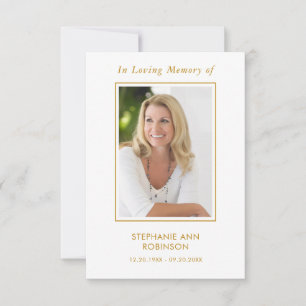 Simple Photo Gold Funeral Memorial Prayer Card